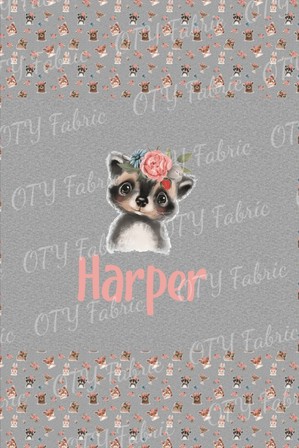 Floral raccoon on marle topper