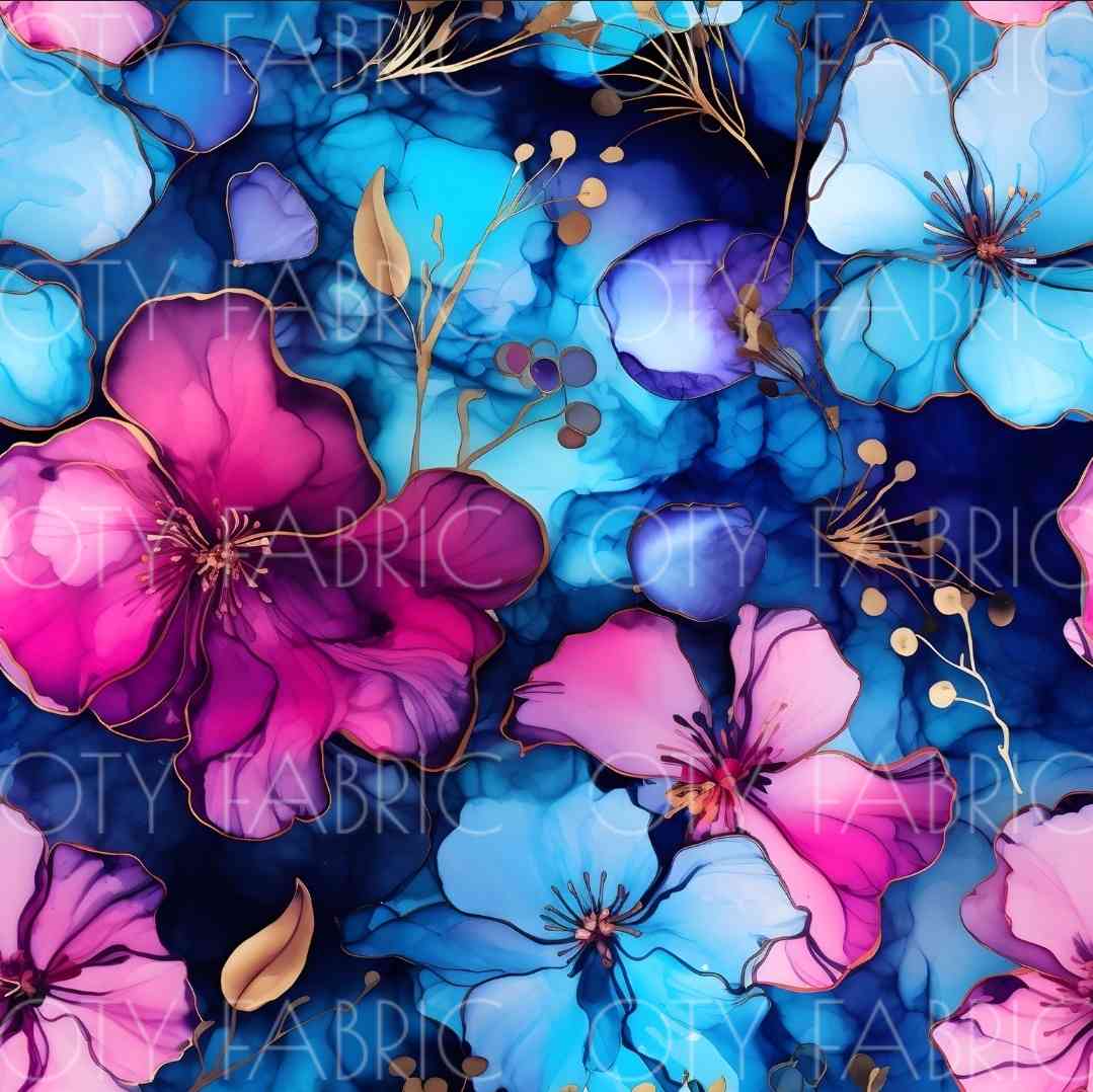 Pink aqua alcohol ink floral