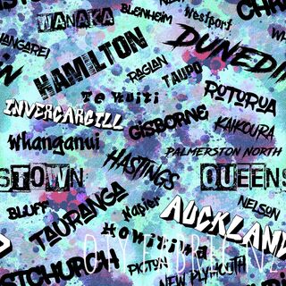 Kiwiana grafitti towns blue