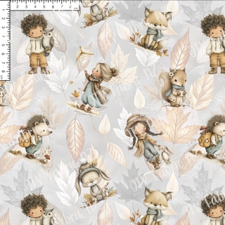 Autumn folk on leaves