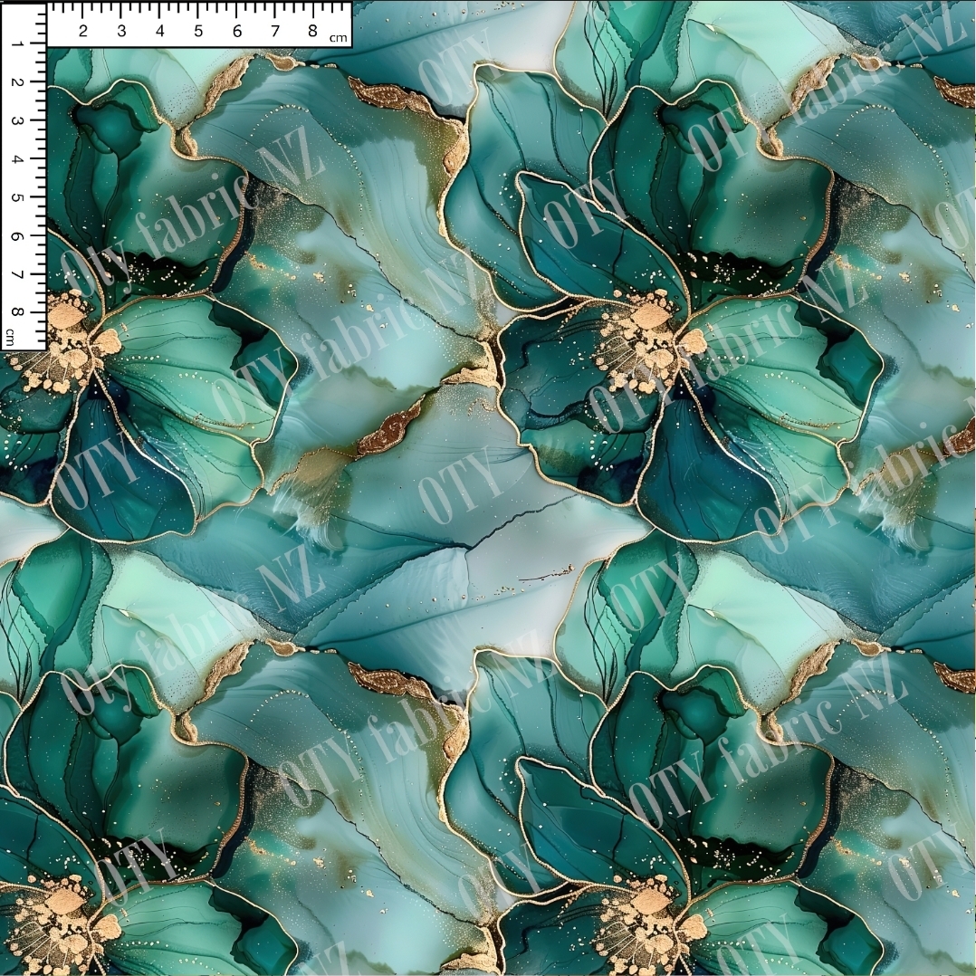 Green alcohol ink floral athletic knit