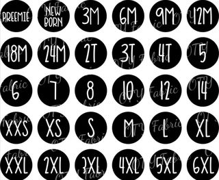  Black round size labels