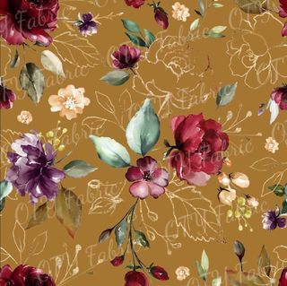 Burgundy floral on ochre
