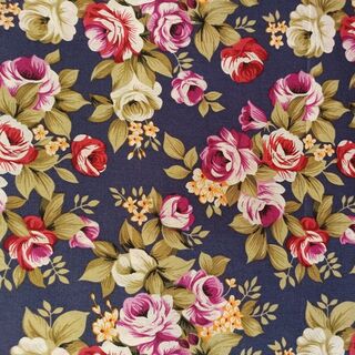 Rose floral on mid Jean blue