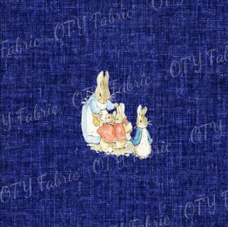 PR family on blue linen panel