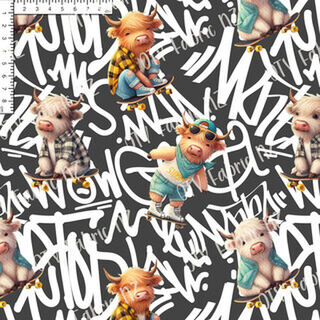 Skater highland cow on Grey graffiti - OTY EXCLUSIVE