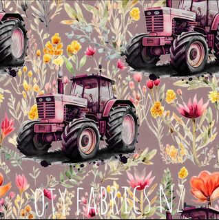 Pink tractors on mauve